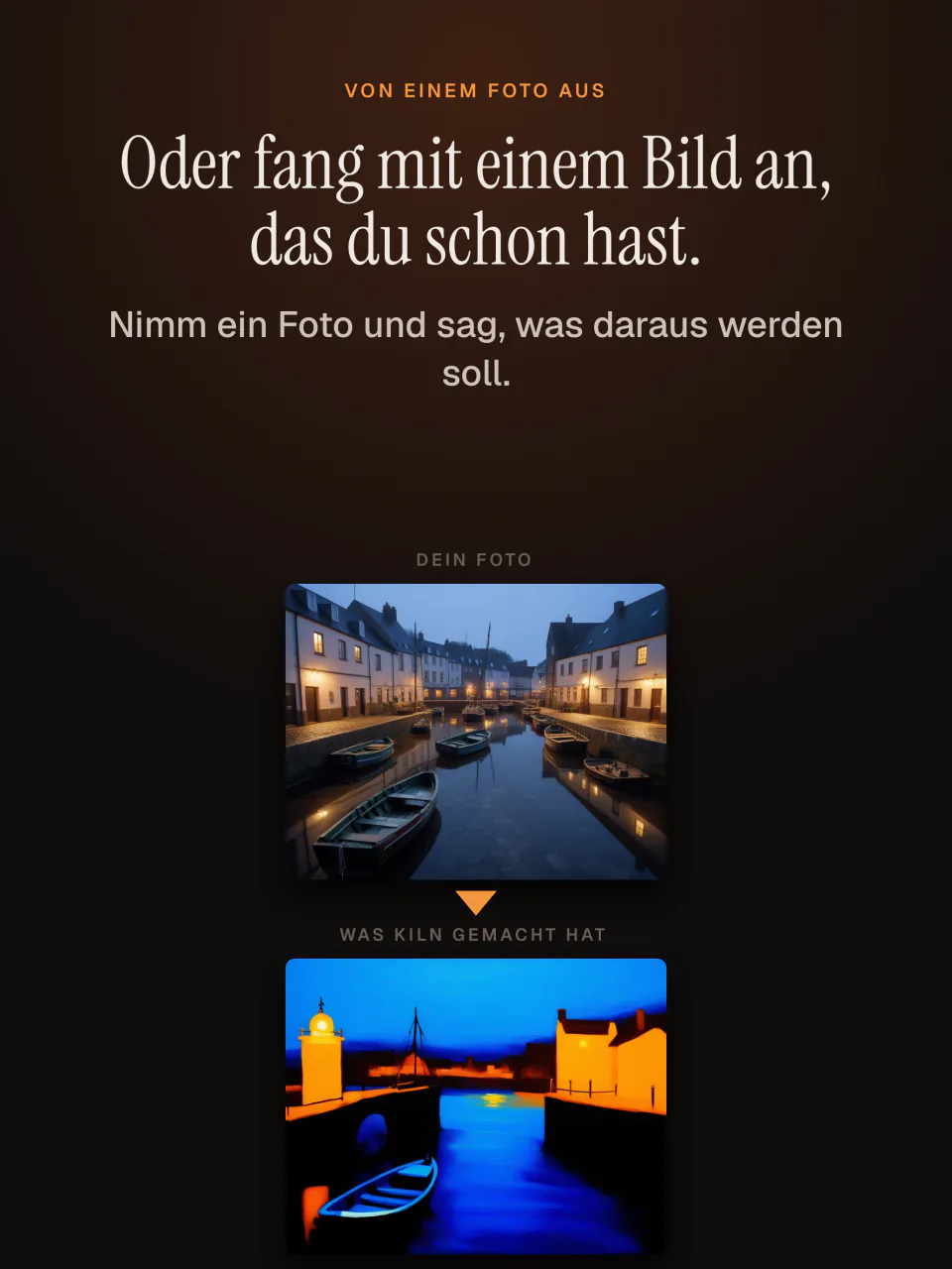 Kiln auf dem iPad: mit einem eigenen Foto beginnen und es in ein neues Bild verwandeln