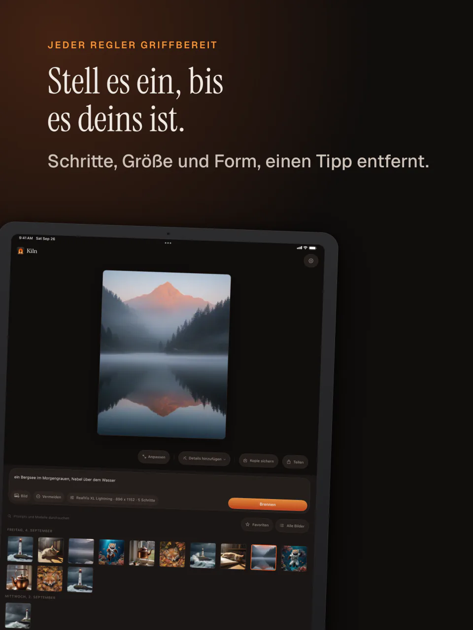 Kiln auf dem iPad: Schritte, Größe und Form eines Bildes einstellen
