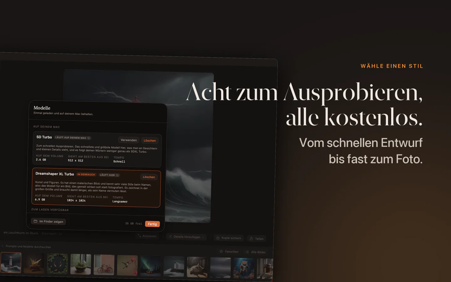 Die Modellbibliothek von Kiln auf dem Mac