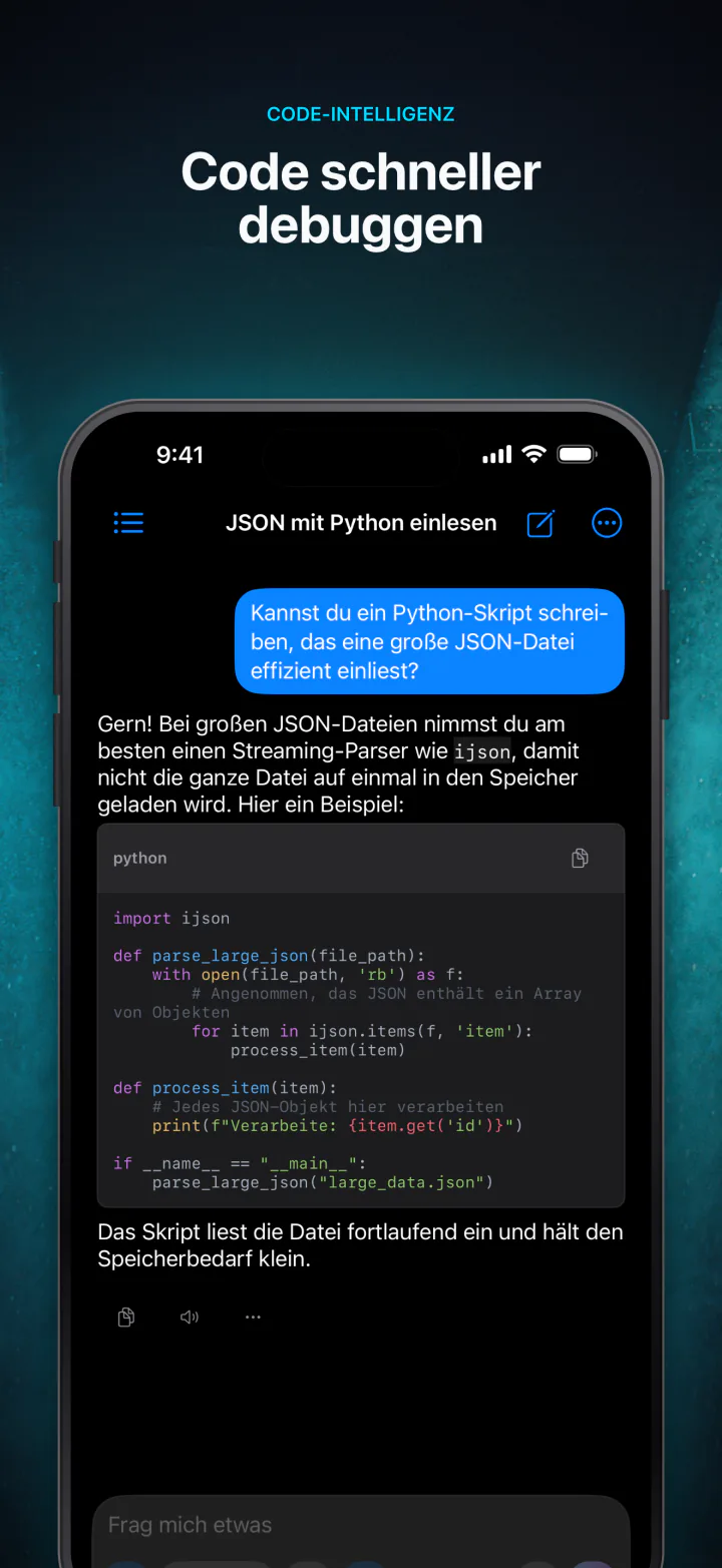 LocalMind AI schreibt farbig hervorgehobenen Code mit einem lokalen KI-Modell