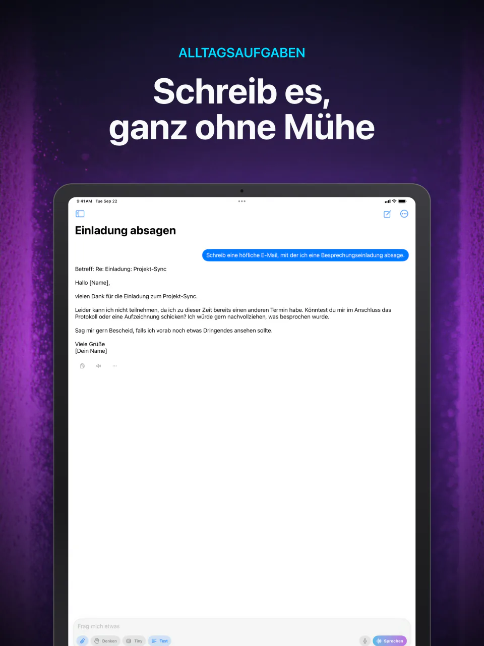 Ein Offline-Chat mit einem lokalen KI-Modell in LocalMind AI auf dem iPad