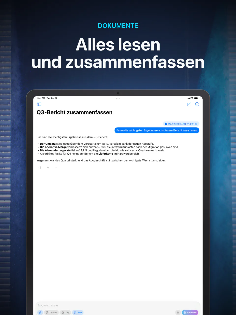 Ein PDF-Dokument wird in LocalMind AI privat auf dem Gerät analysiert