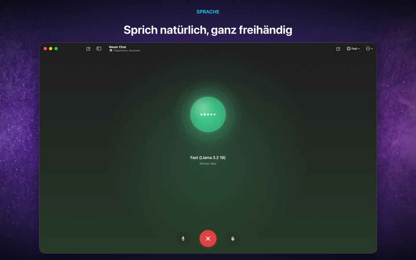 Ein freihändiges Sprachgespräch mit einer Offline-KI in LocalMind AI auf dem Mac
