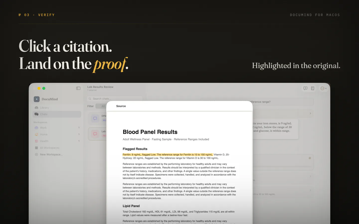 A clicked citation in DocuMind on Mac opening the original page with the quoted line highlighted
