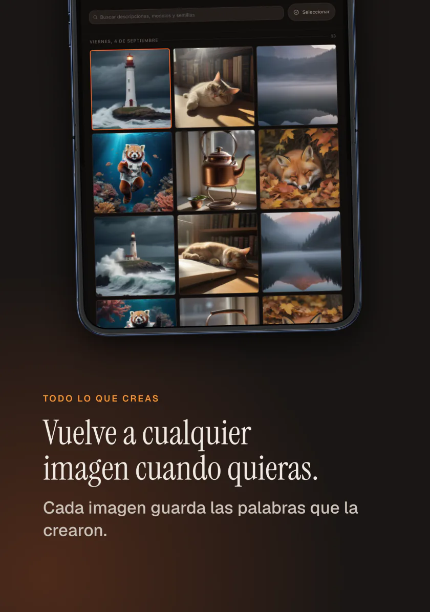 La galería de Kiln en el iPhone con todas las imágenes generadas