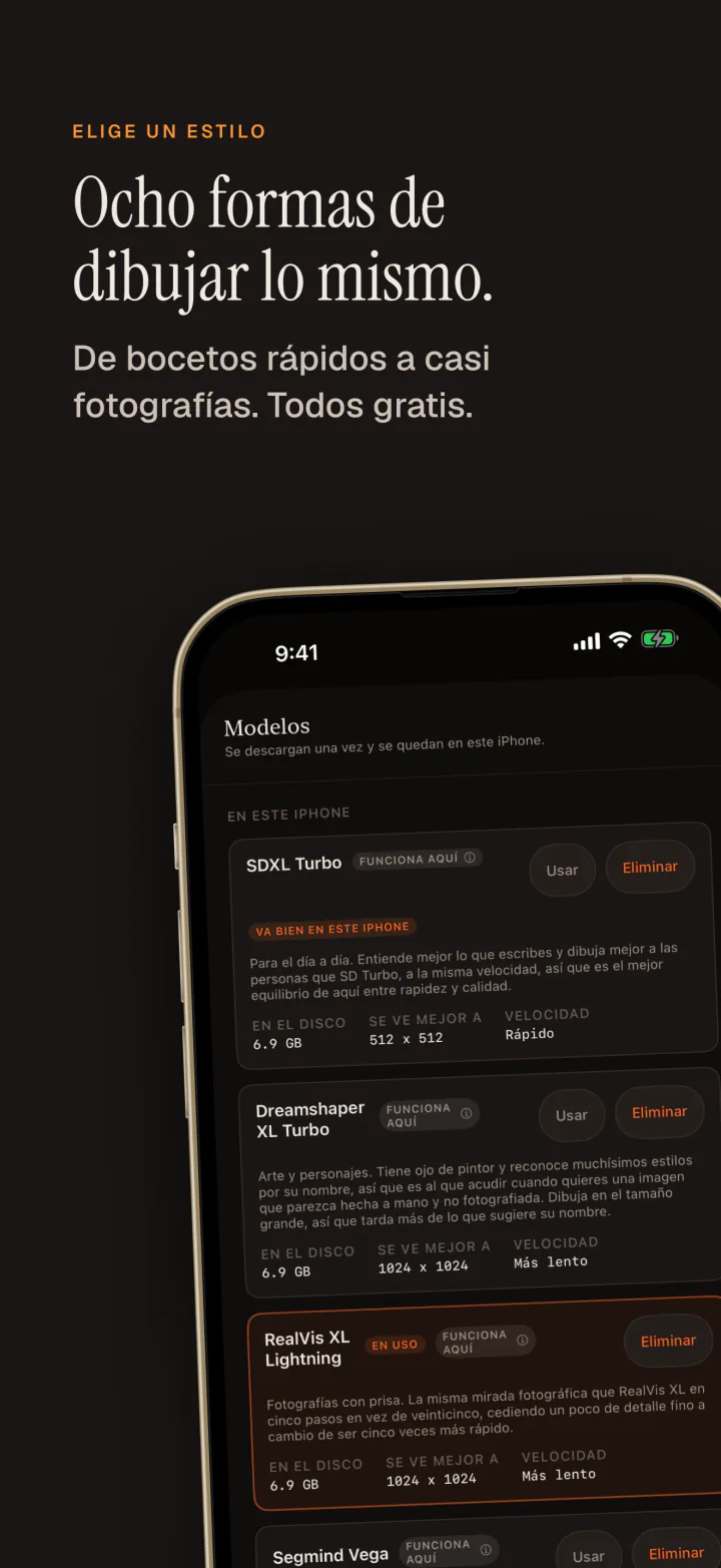 La lista de modelos de Kiln en el iPhone con ocho modelos gratuitos