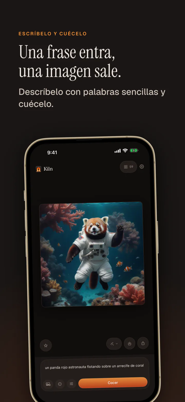 Kiln en el iPhone: entra una frase y sale una imagen, aquí un panda rojo astronauta