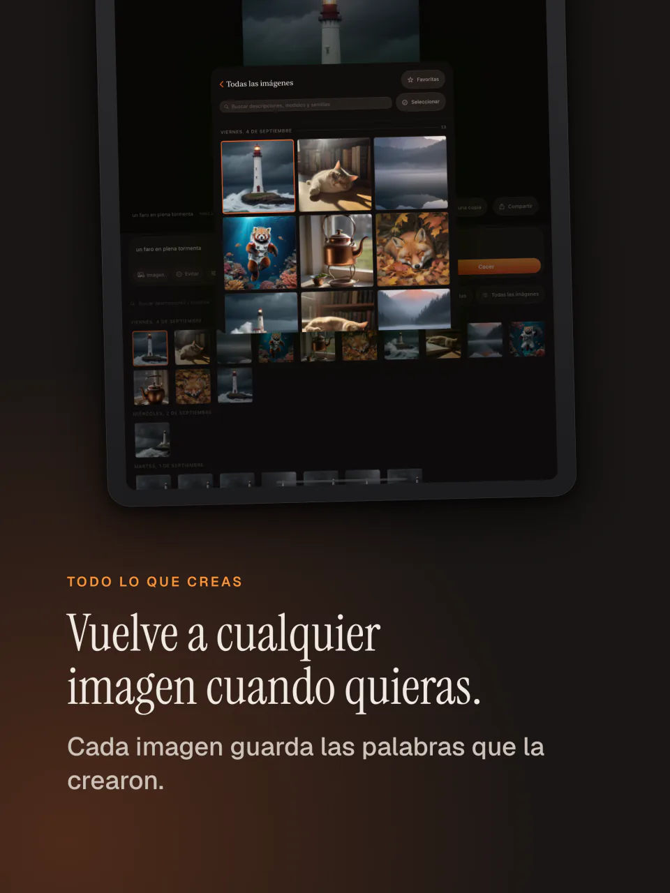 La galería de Kiln en el iPad con todas las imágenes generadas