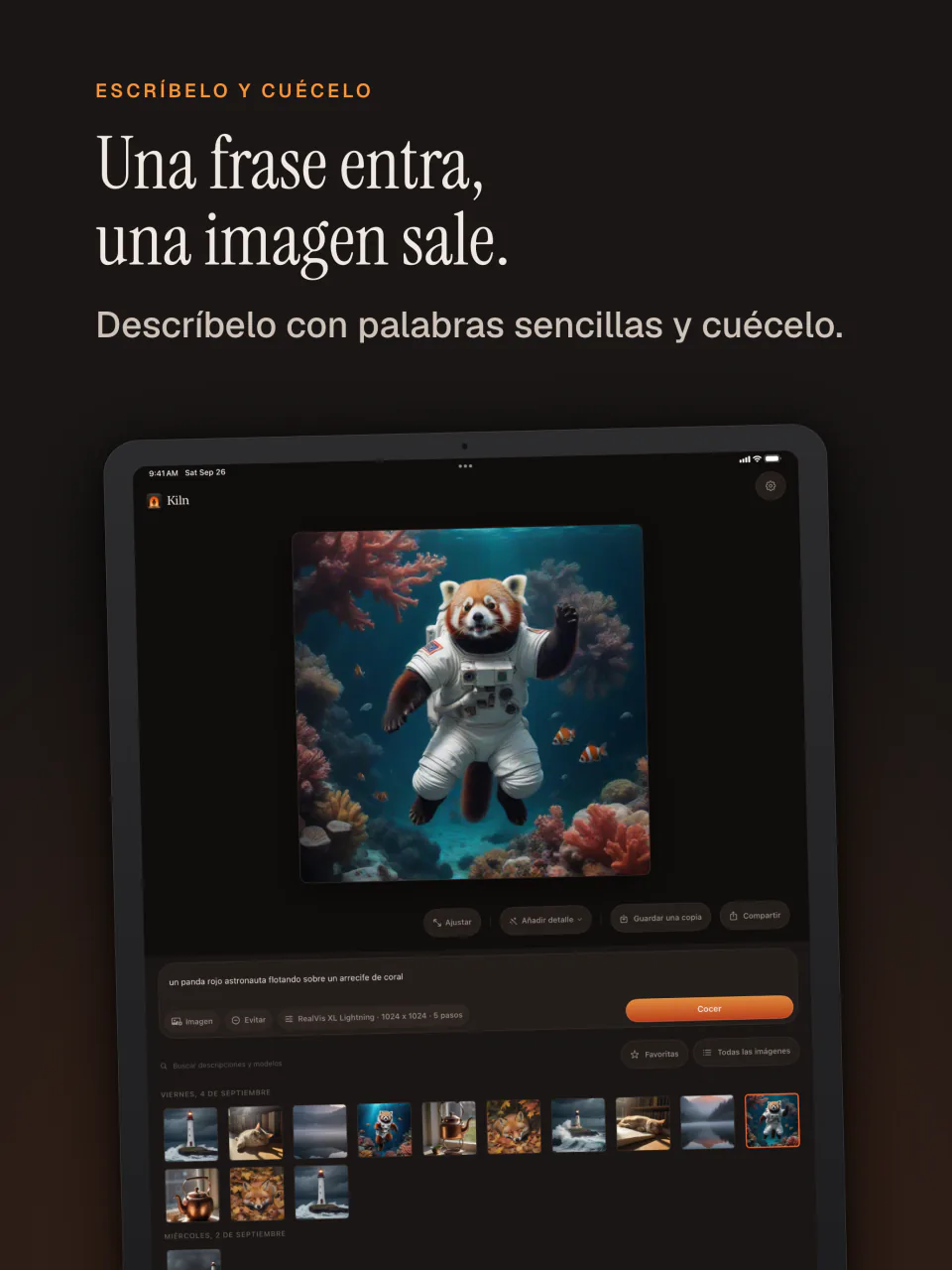 Kiln en el iPad: entra una frase y sale una imagen, aquí un panda rojo astronauta
