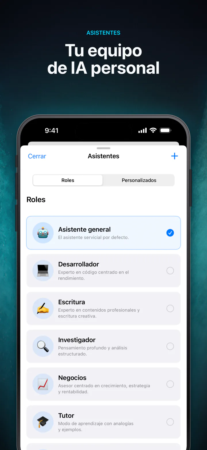 Asistentes de IA personalizados como Desarrollador, Escritura y Tutor en LocalMind AI