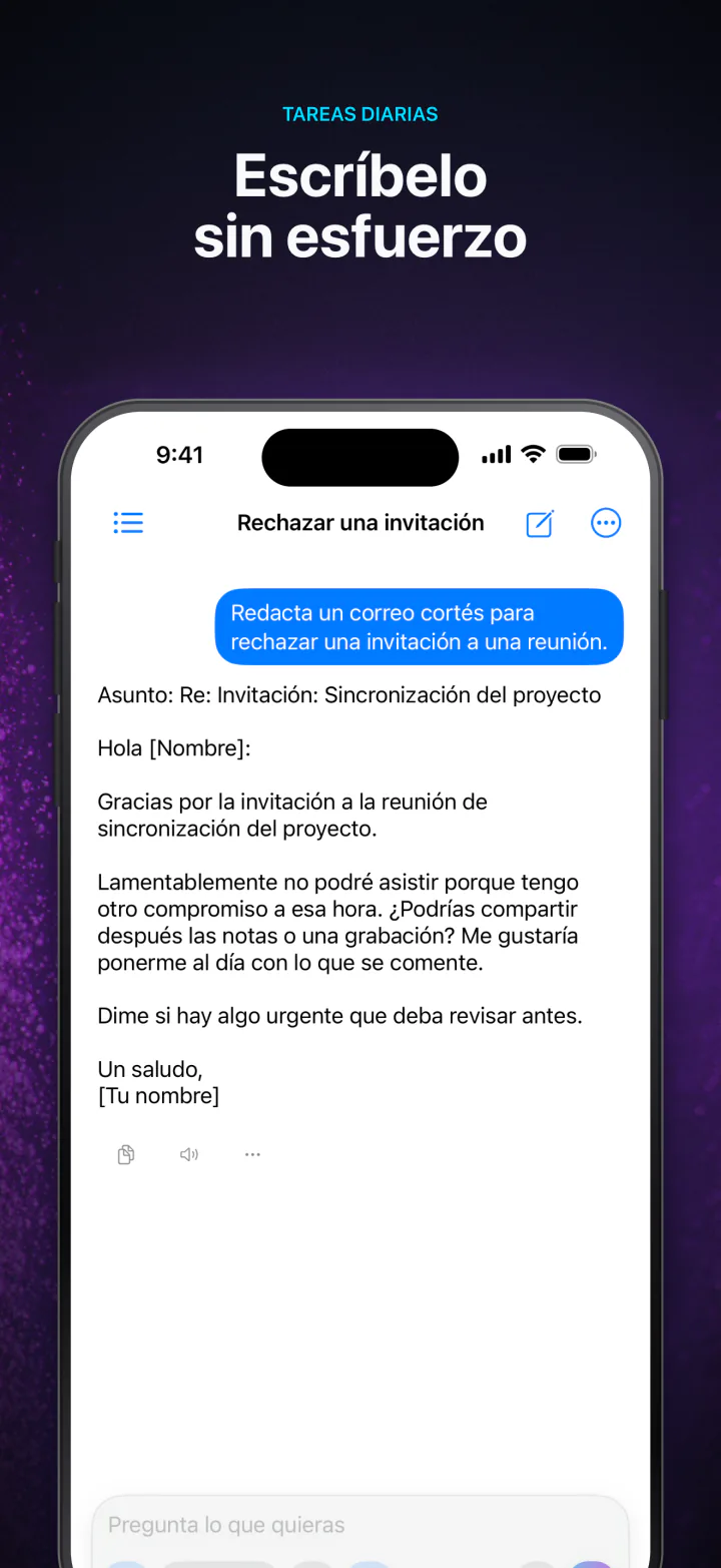 Un chat sin conexión con un modelo de IA local en LocalMind AI en el iPhone