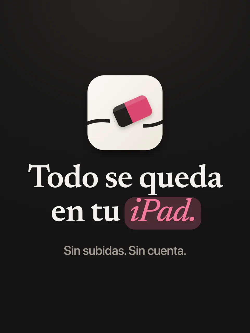 El icono de Mend con las palabras: todo se queda en tu iPad, sin subir nada, sin cuenta