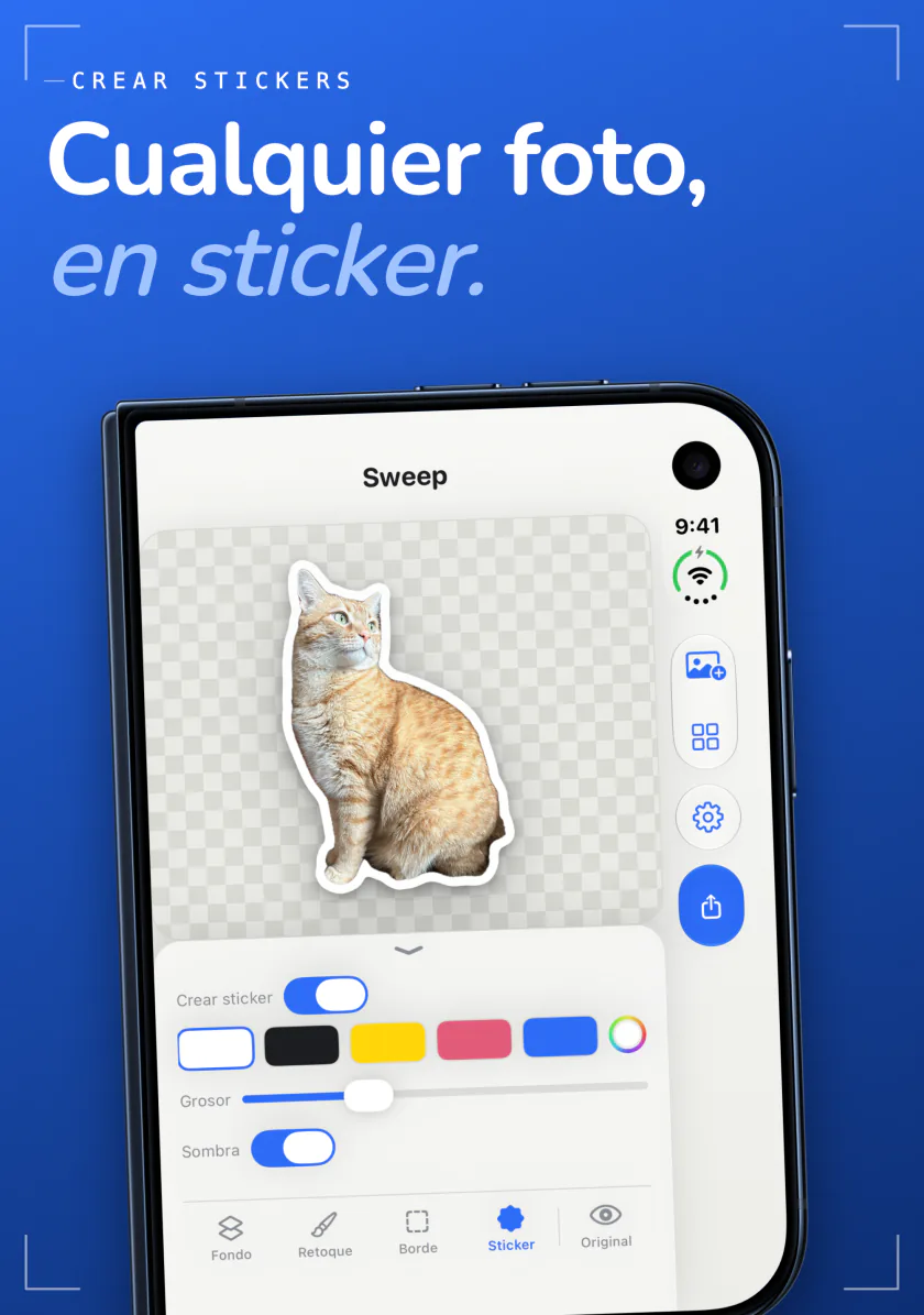 El creador de stickers de Sweep en el iPhone convirtiendo un gato en un sticker con contorno blanco