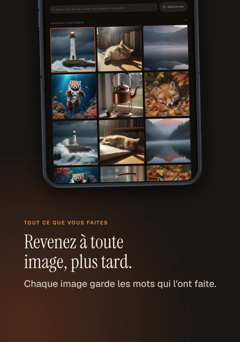 La galerie de Kiln sur iPhone avec toutes les images générées