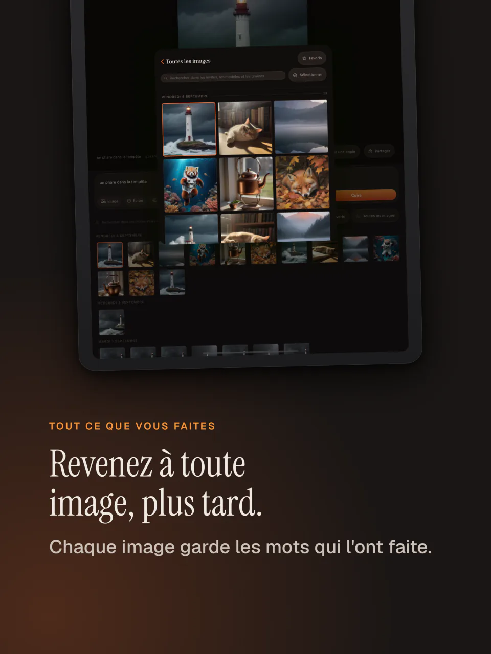 La galerie de Kiln sur iPad avec toutes les images générées