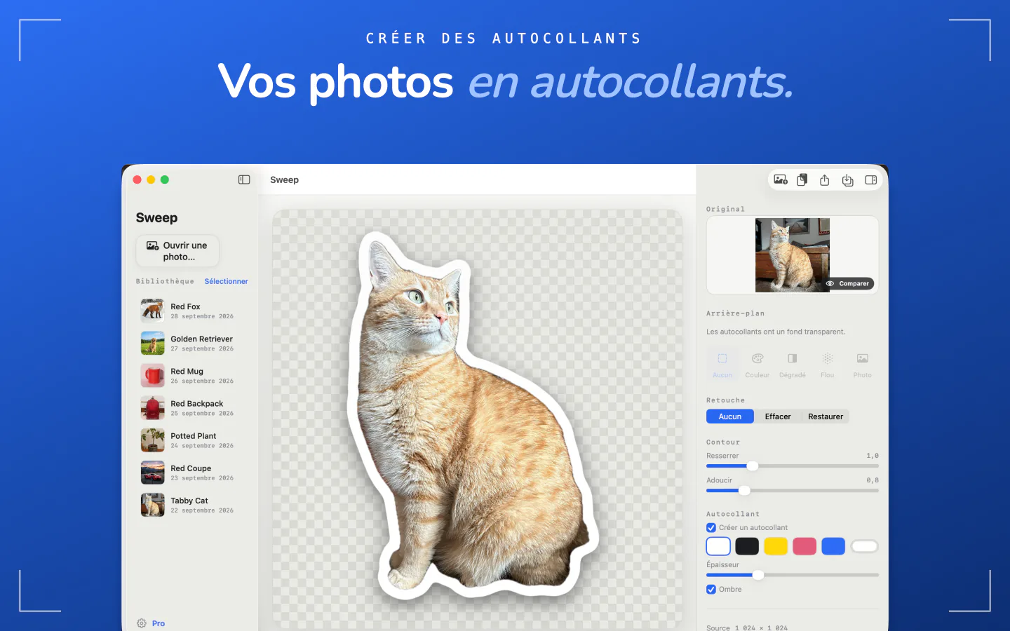 La création d’autocollants de Sweep sur Mac ajoutant un contour à un détourage