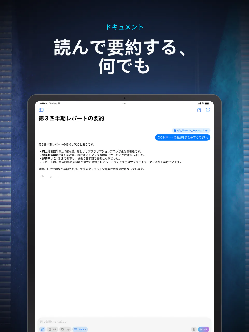 LocalMind AIでPDFの書類をデバイス上で非公開のまま分析している画面