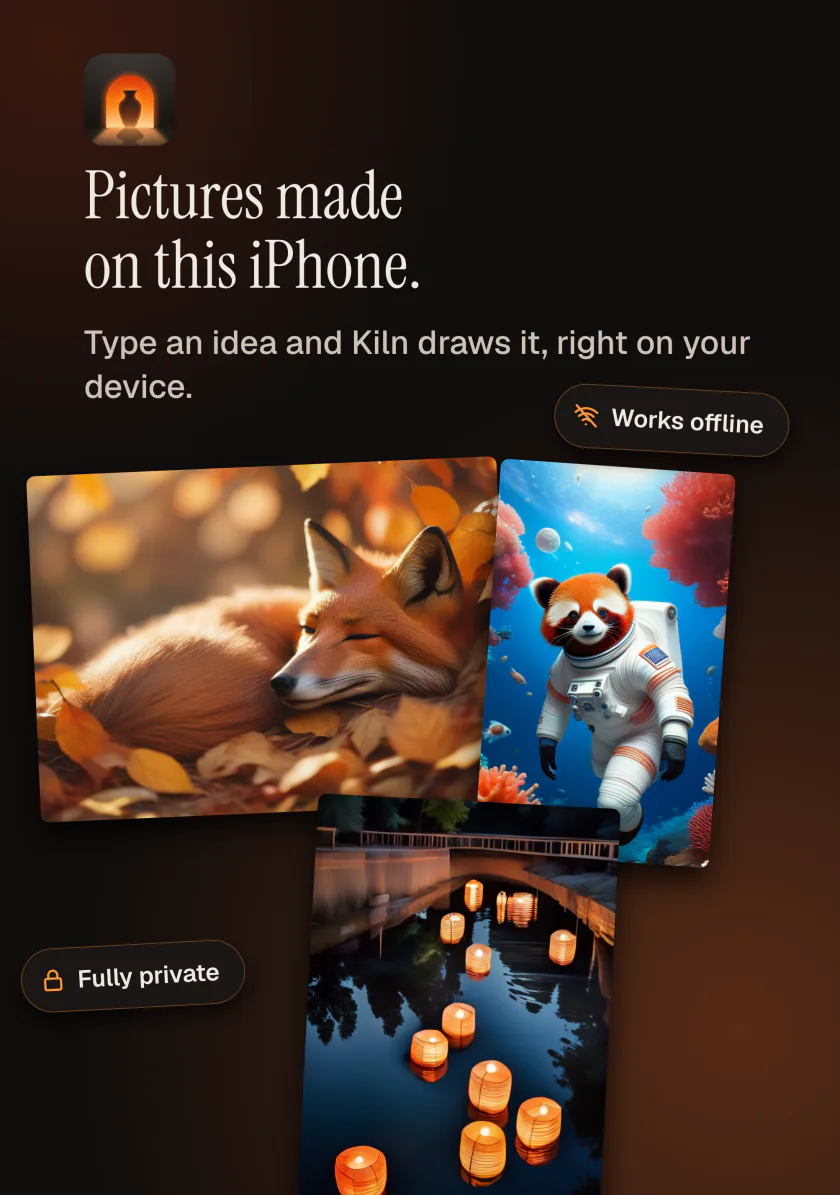 Kiln on iPhone Duo: pictures made on this iPhone, private and offline