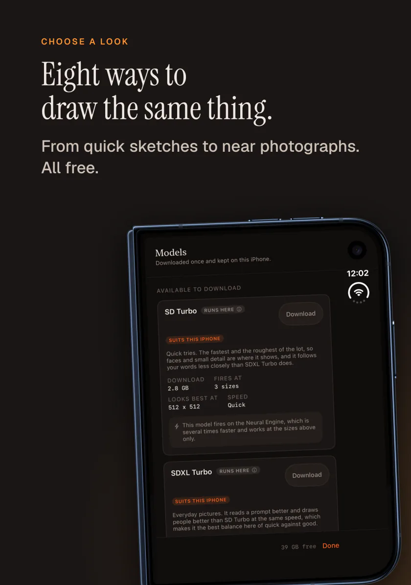 The Kiln model list on iPhone Duo with eight free models