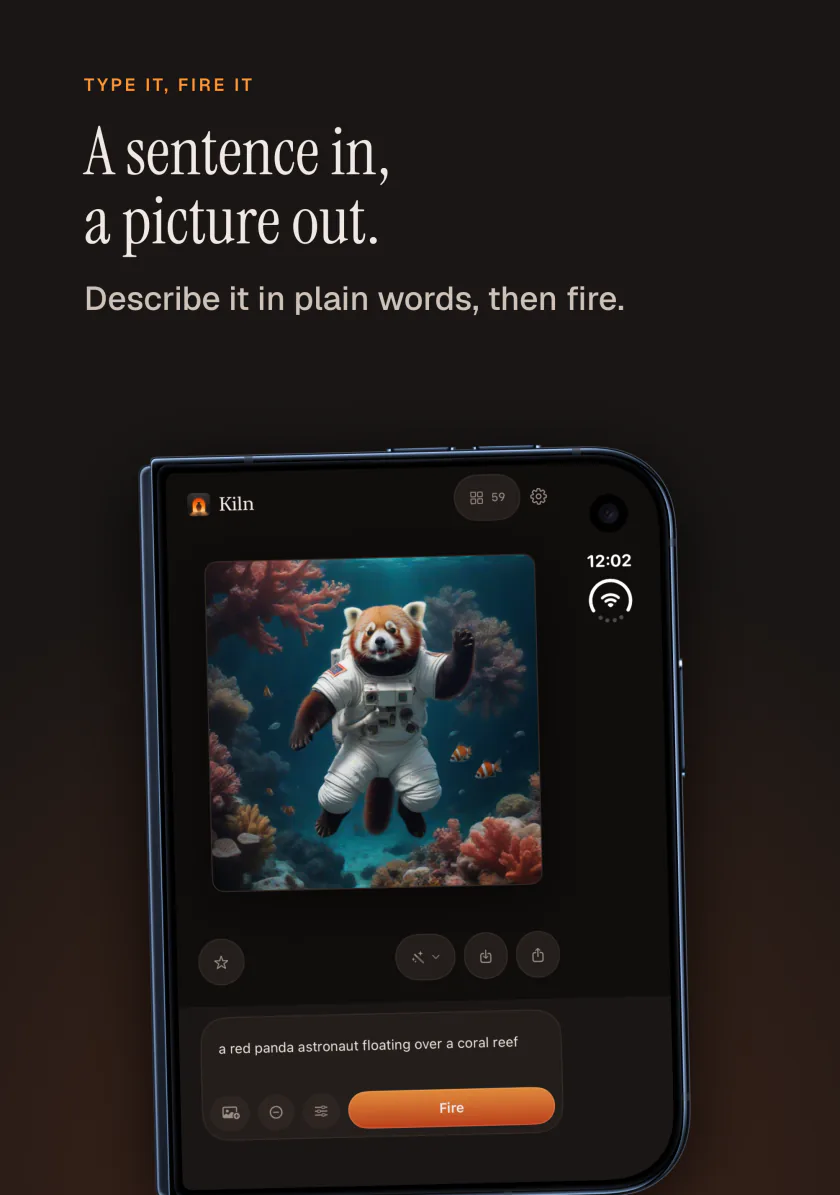 Kiln on iPhone Duo turning a sentence into a picture of a red panda astronaut