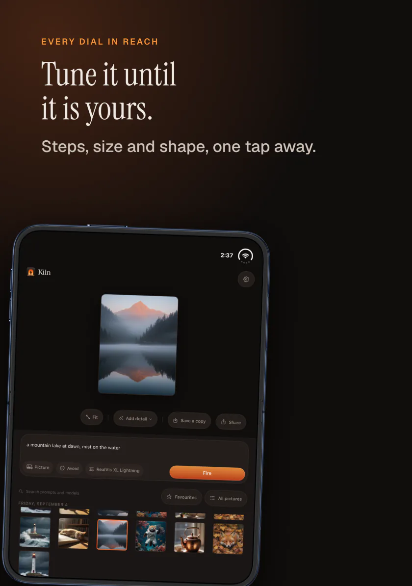 Kiln on iPhone Duo: setting the steps, size and shape of a picture