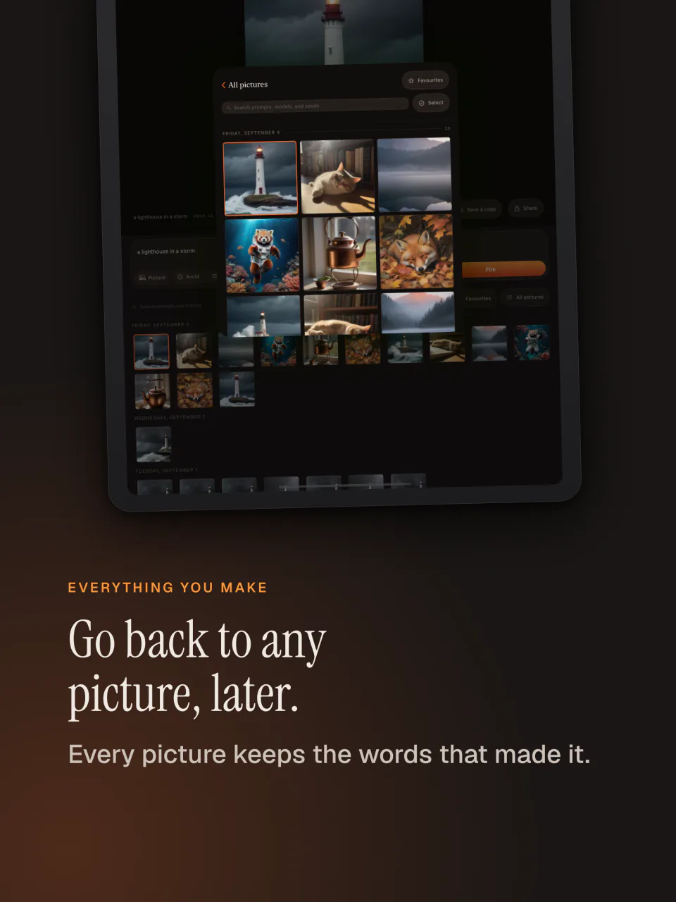 The Kiln gallery on iPad with every picture you have made