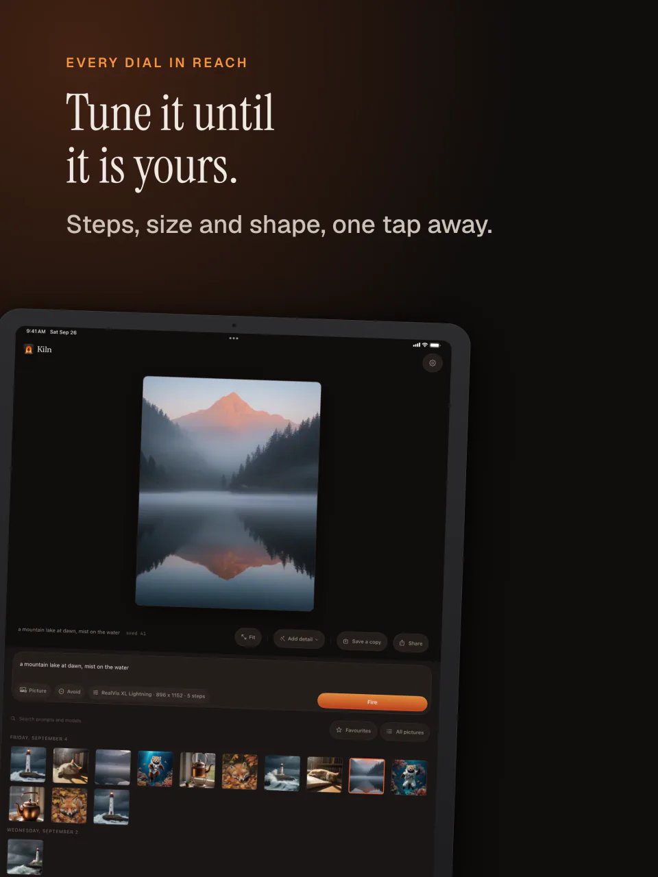 Kiln on iPad: setting the steps, size and shape of a picture