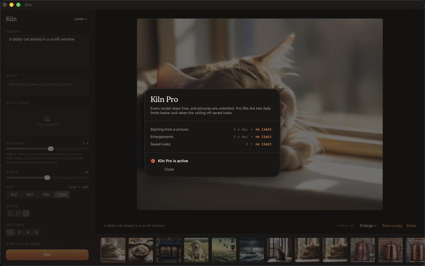 Kiln Mac Pro paywall showing unmetered creations and lifetime purchase option