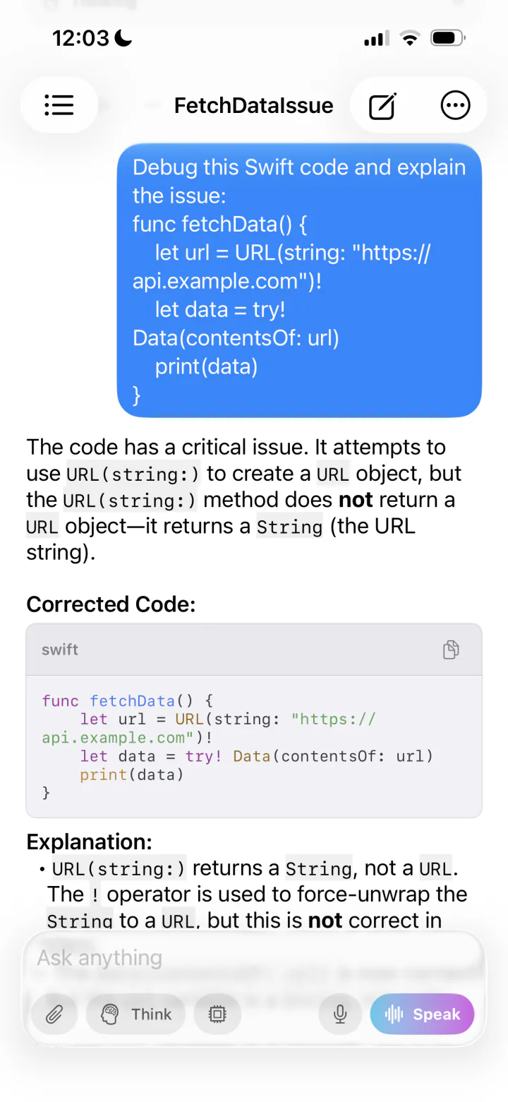LocalMind AI writing syntax-highlighted code with a local AI model