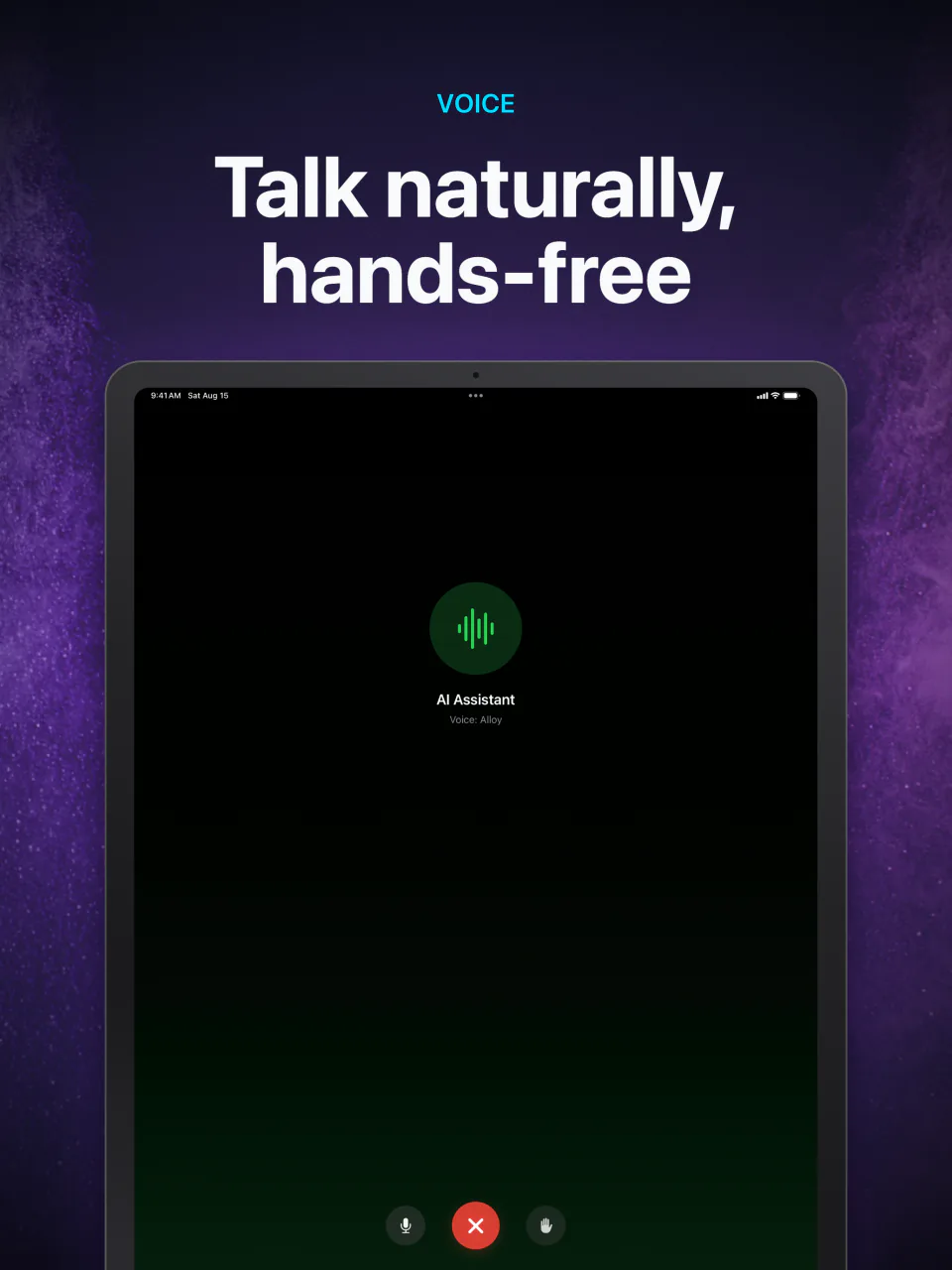 A hands-free voice conversation with an offline AI in LocalMind AI on iPad