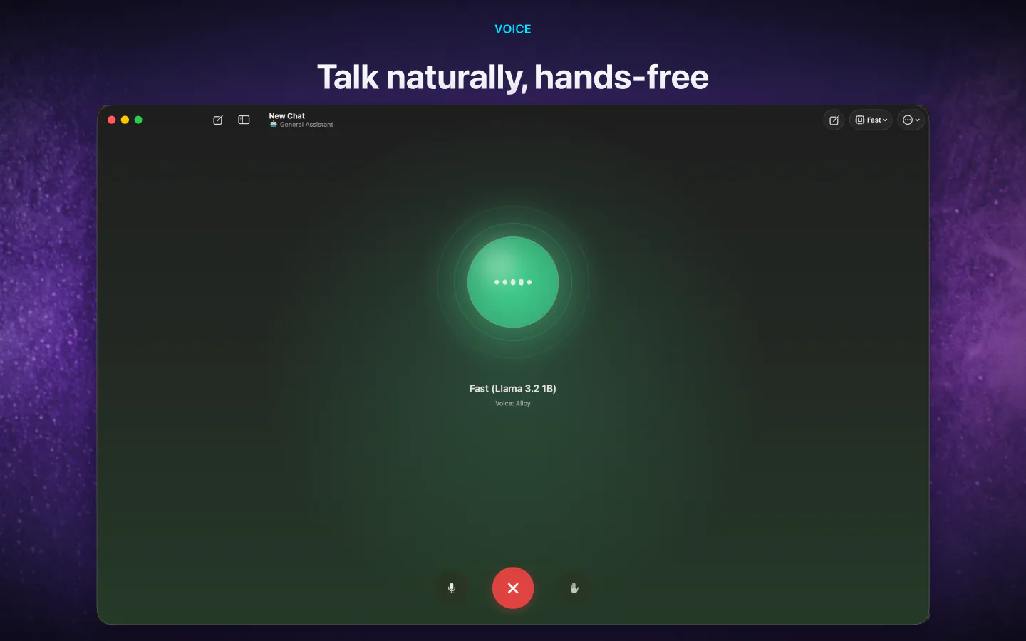 A hands-free voice conversation with an offline AI in LocalMind AI on Mac