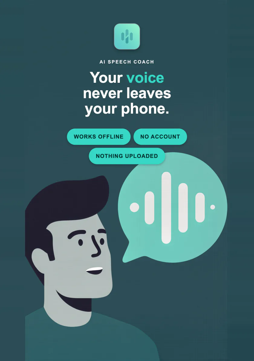 Poise on iPhone Duo: your voice never leaves your phone, works offline, no account