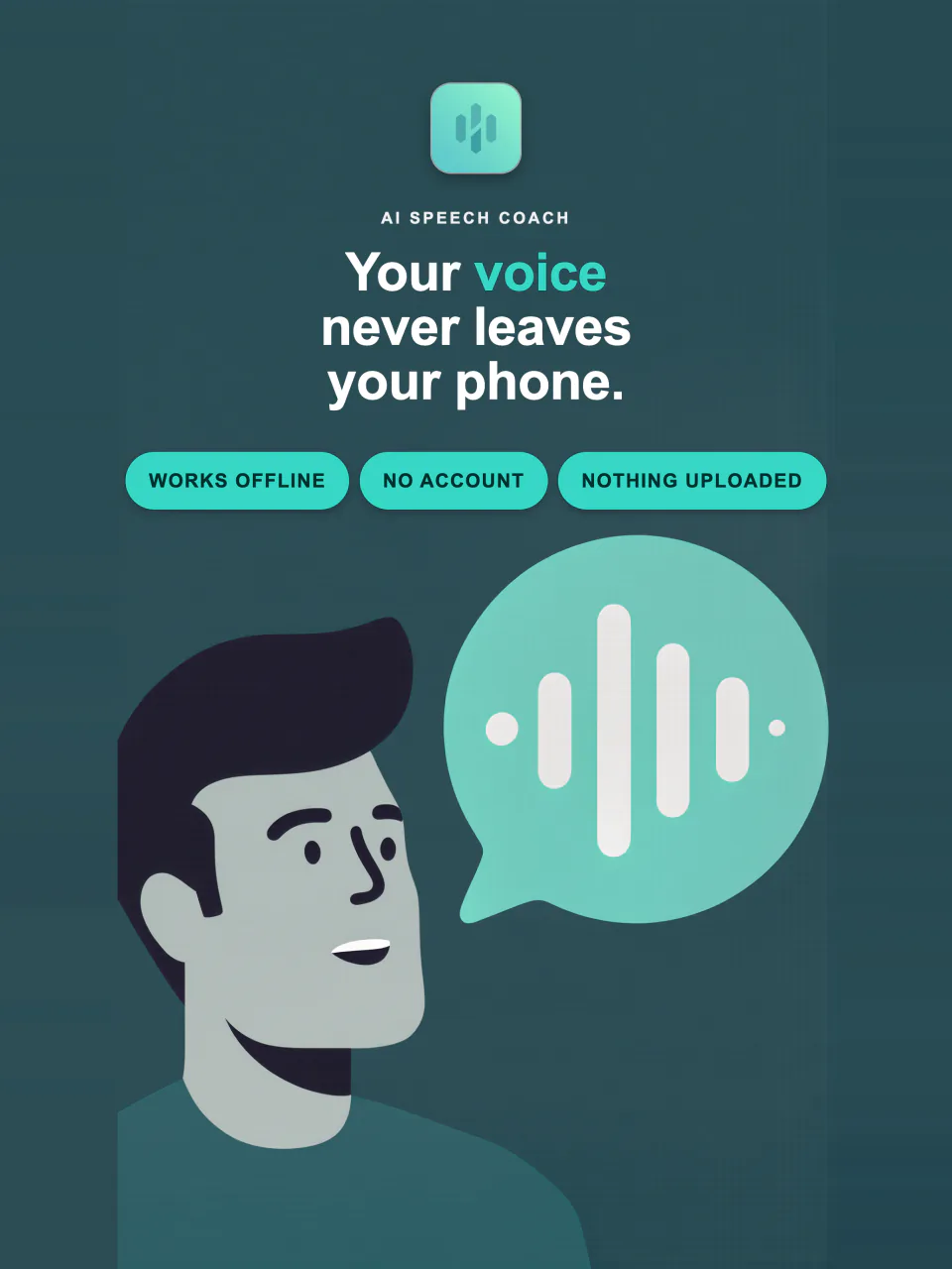 Poise on iPad: your voice never leaves your device, works offline, no account