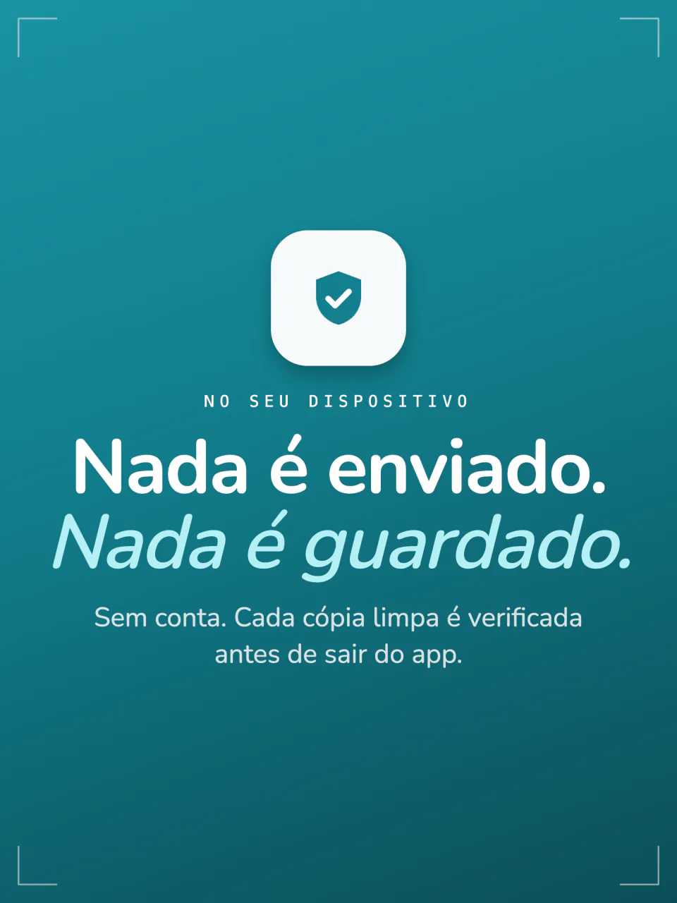 Resumo de privacidade do Frost: nada é enviado, nada é guardado, sem conta e cada cópia limpa é conferida