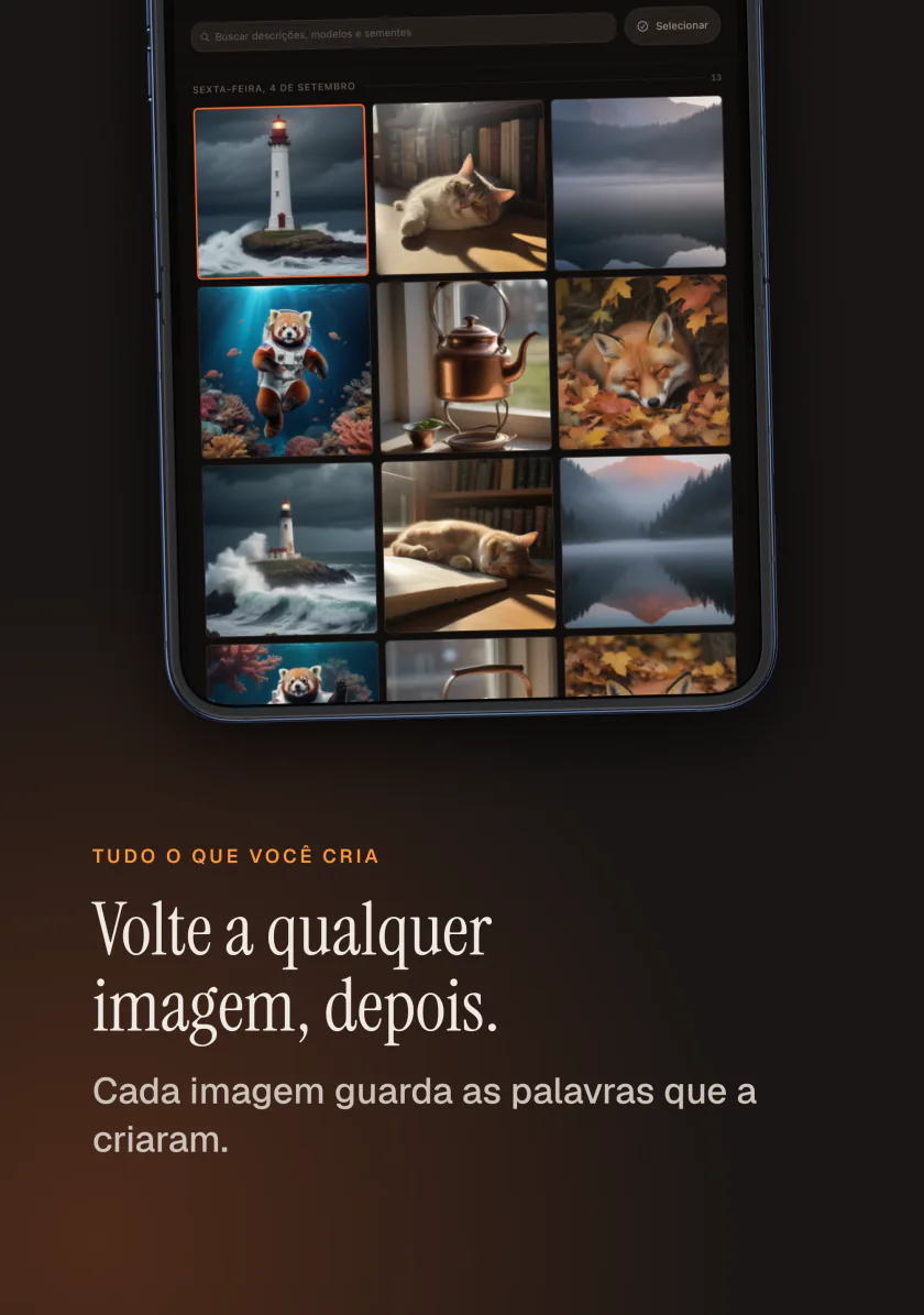 A galeria do Kiln no iPhone com todas as imagens geradas