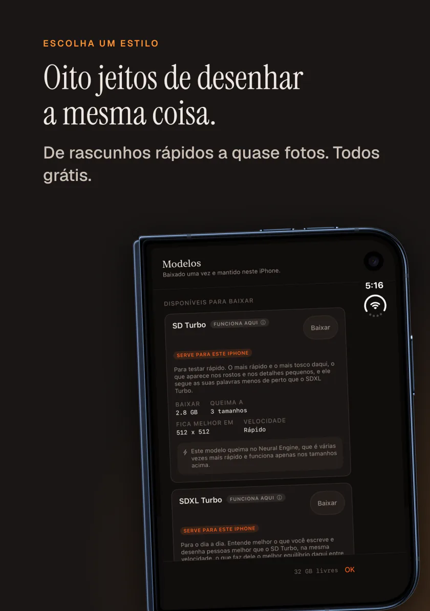 A lista de modelos do Kiln no iPhone com oito modelos gratuitos