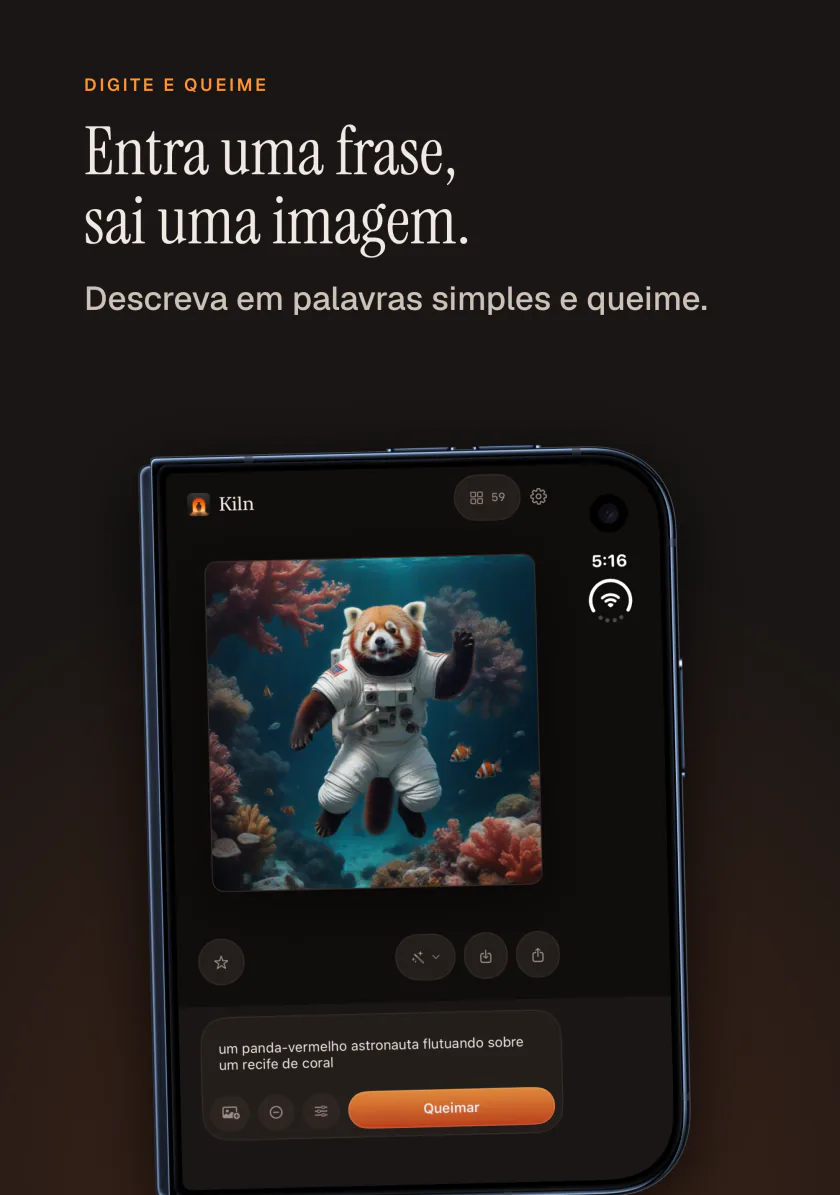 Kiln no iPhone: entra uma frase e sai uma imagem, aqui um panda vermelho astronauta