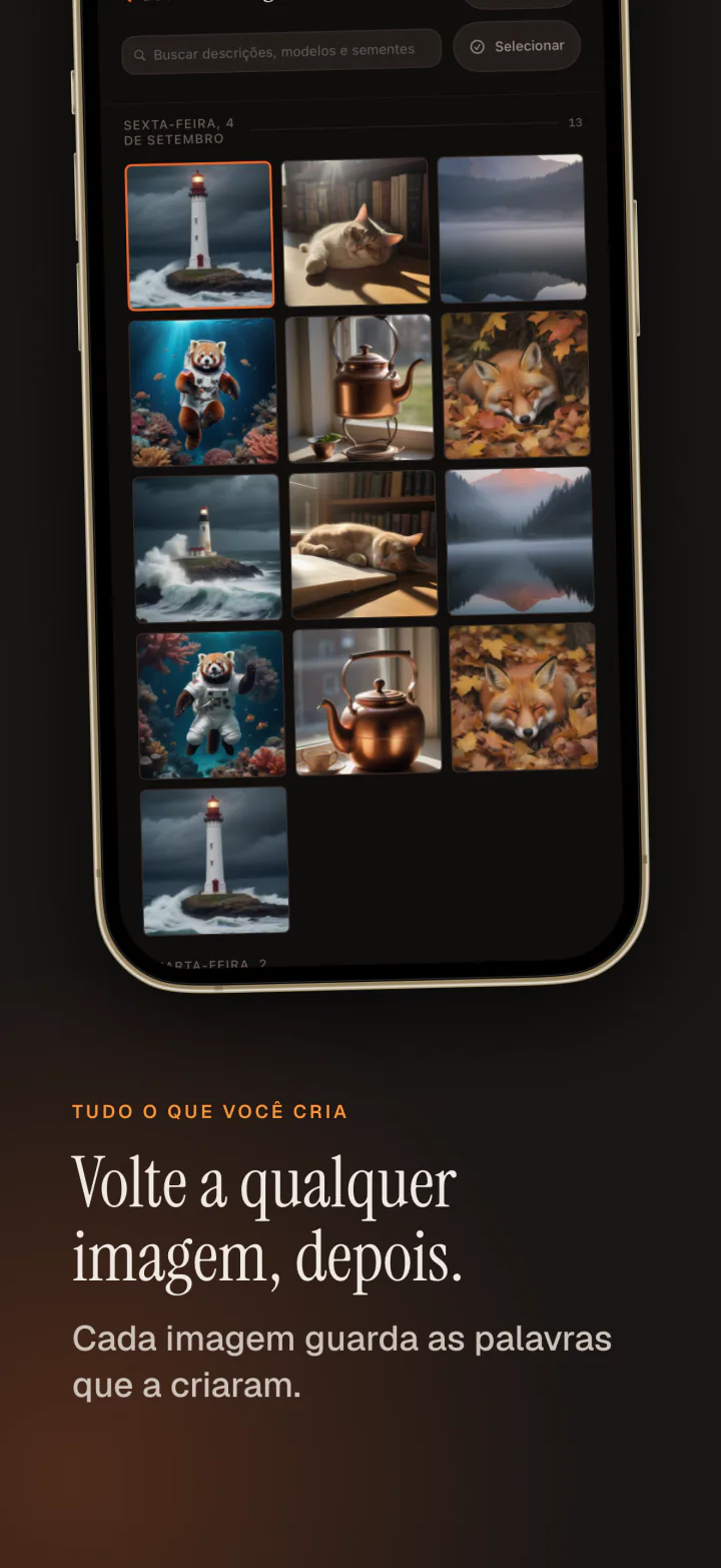 A galeria do Kiln no iPhone com todas as imagens geradas