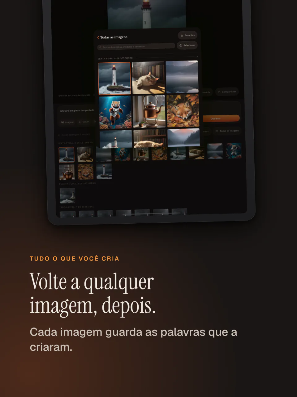 A galeria do Kiln no iPad com todas as imagens geradas