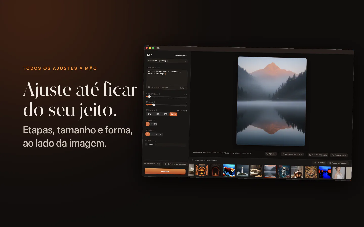 Kiln no Mac: os controles de etapas, tamanho e forma