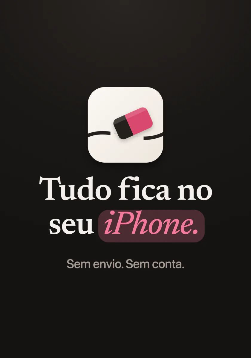 O ícone do Mend com as palavras: tudo fica no seu iPhone, nada é enviado, sem conta