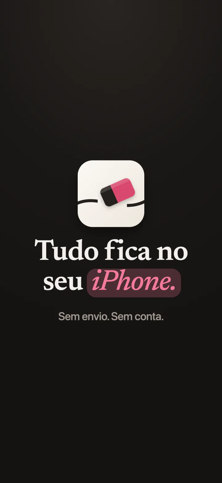 O ícone do Mend com as palavras: tudo fica no seu iPhone, nada é enviado, sem conta