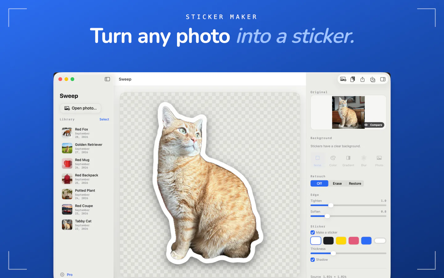 Sweep sticker maker on Mac adding an outline to a cutout
