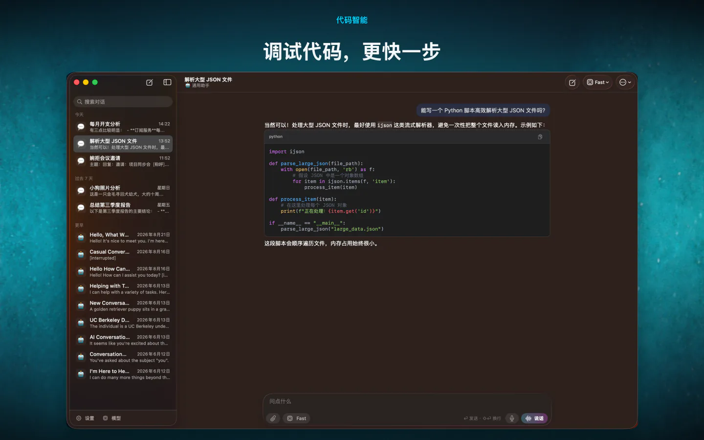Mac 上的 LocalMind AI 编写读取大型 JSON 文件的 Python 代码